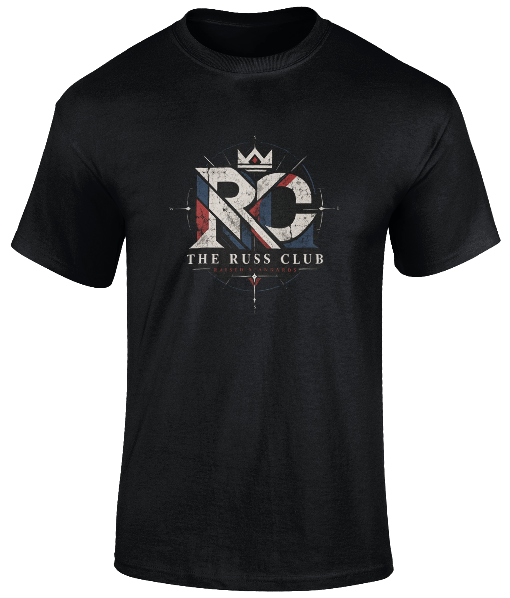 Raised Standards RC monogram heavyweight T-shirt in Black – front artwork