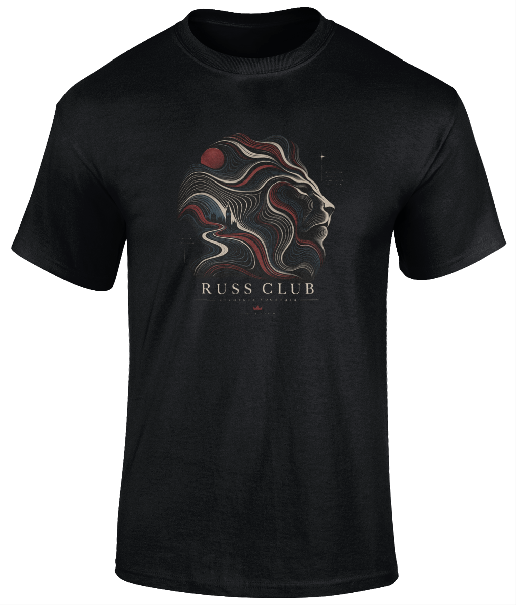 Topographic lion graphic heavyweight T-shirt in Black – front artwork