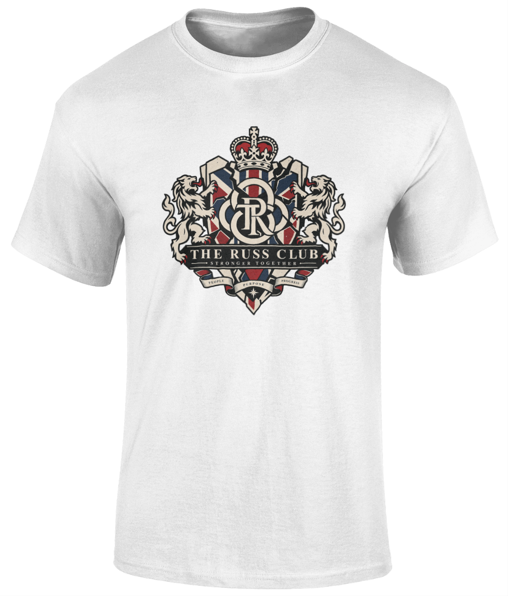 Stronger Together British heritage crest heavyweight T-shirt in White – front artwork