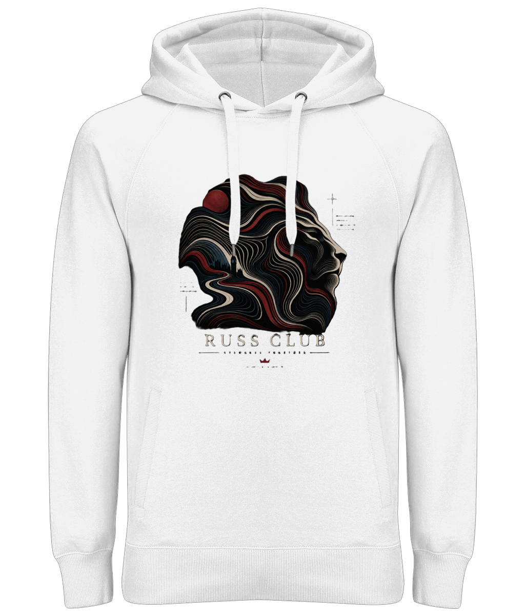 Topographic lion graphic heavy hoodie in White – front artwork