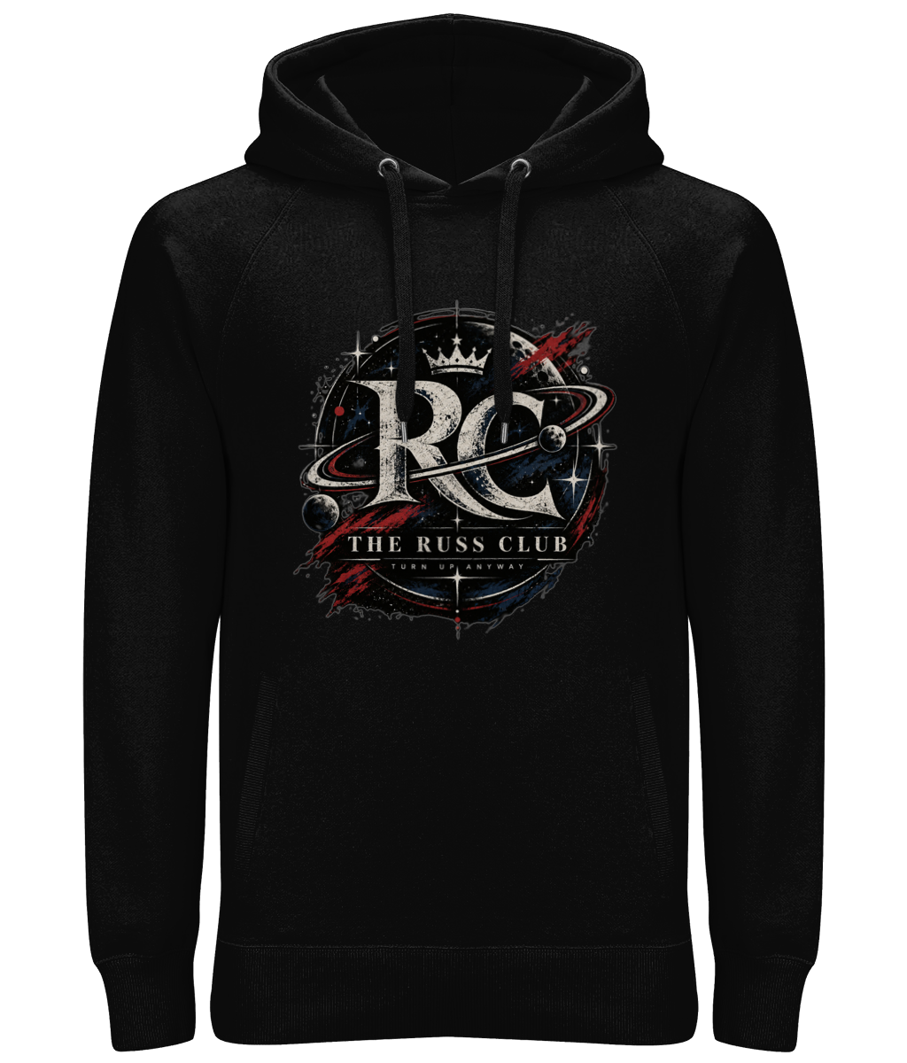 Turn Up Anyway cosmic RC monogram heavy hoodie in Black – front artwork