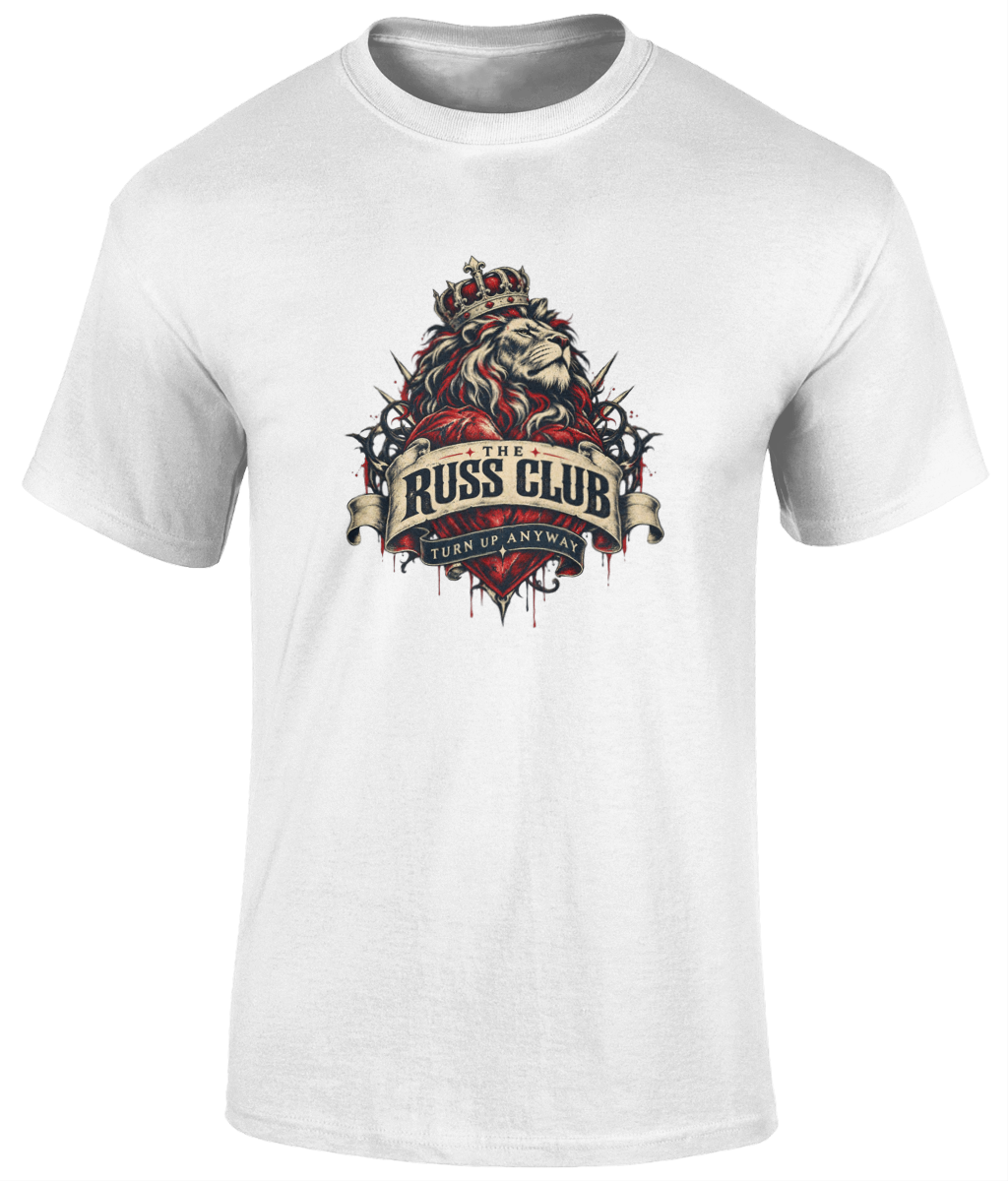 Turn Up Anyway crowned lion heavyweight T-shirt in White – front artwork