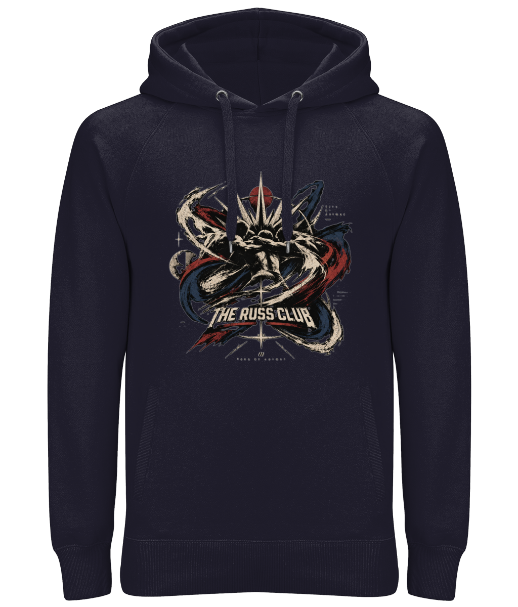 Abstract crown brush graphic heavy hoodie in Navy – front artwork