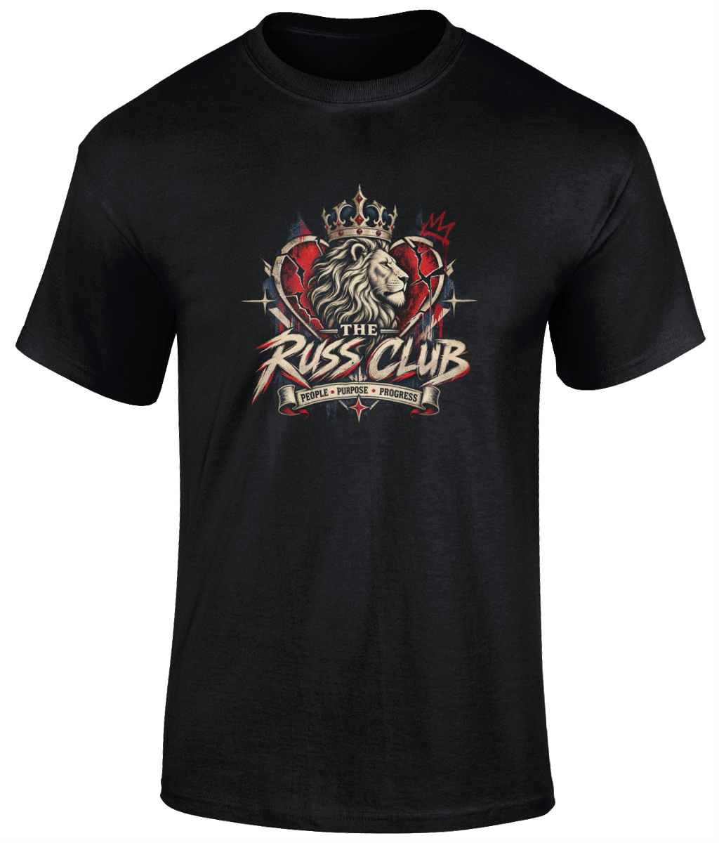 People Purpose Progress crowned lion heavyweight T-shirt in Black – front artwork