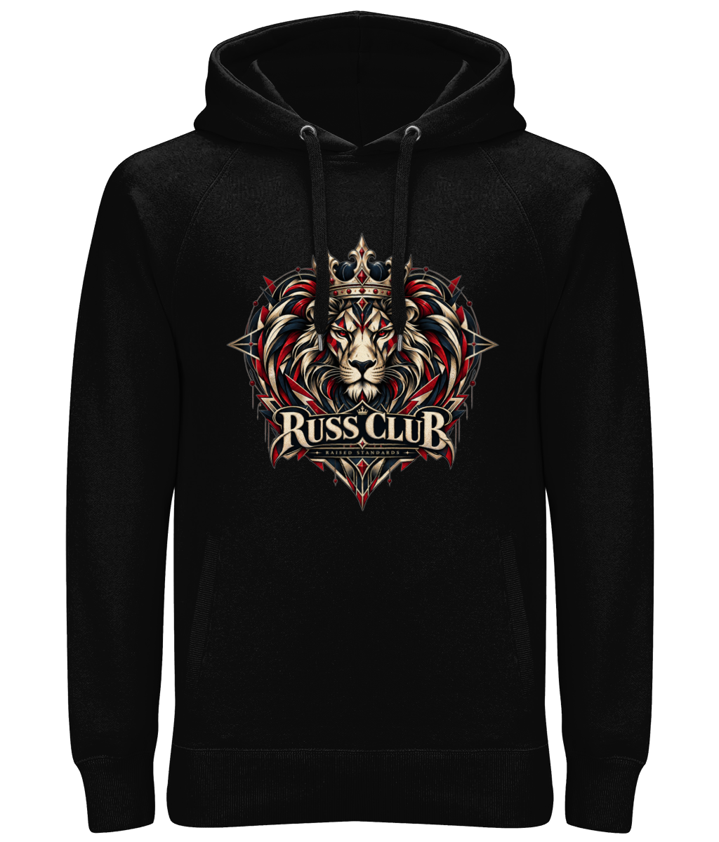 Raised Standards crowned lion heavy hoodie in Black – front artwork