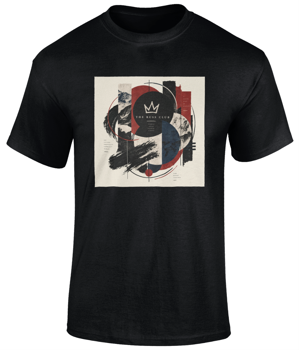 Abstract Russ Club crown graphic heavyweight T-shirt in Black – front artwork