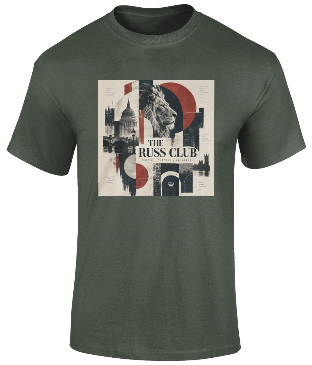 People Purpose Progress London lion heavyweight T-shirt in Military Green – front artwork
