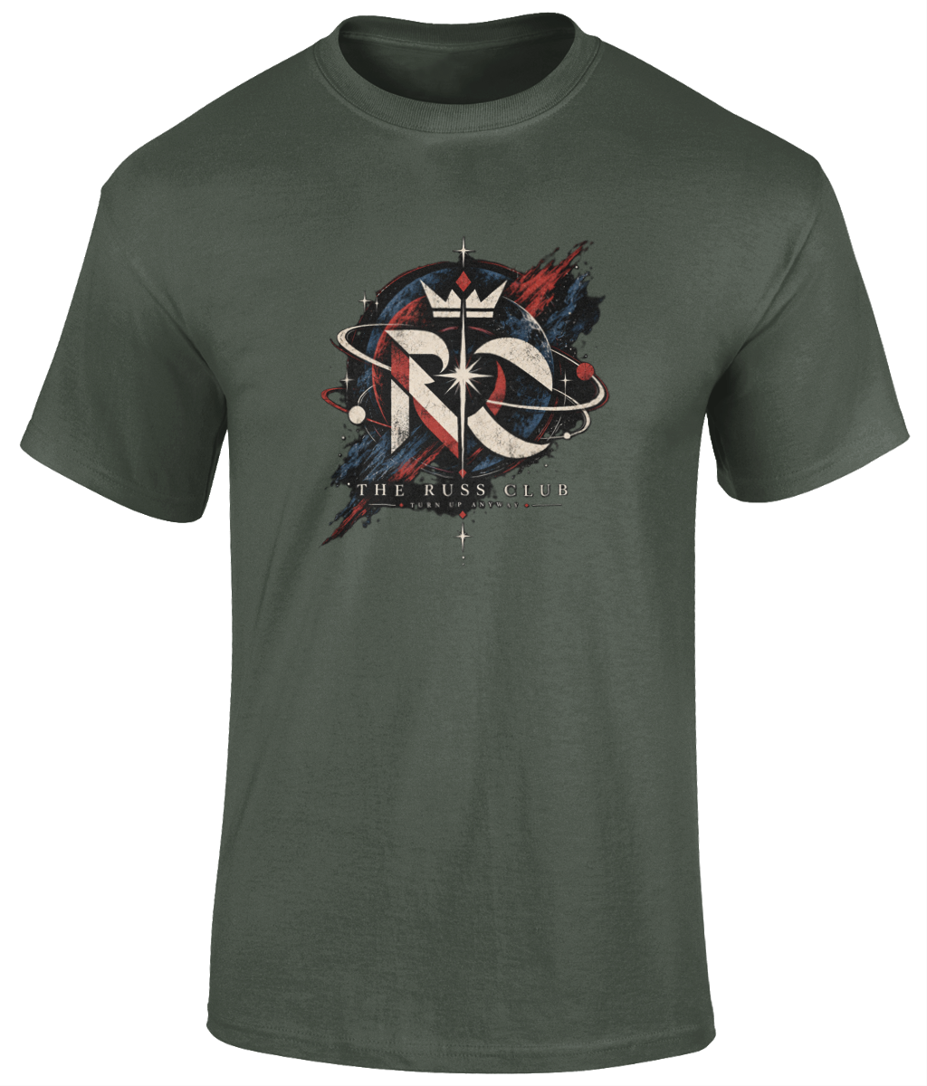 Cosmic RC monogram heavyweight T-shirt in Military Green – front artwork