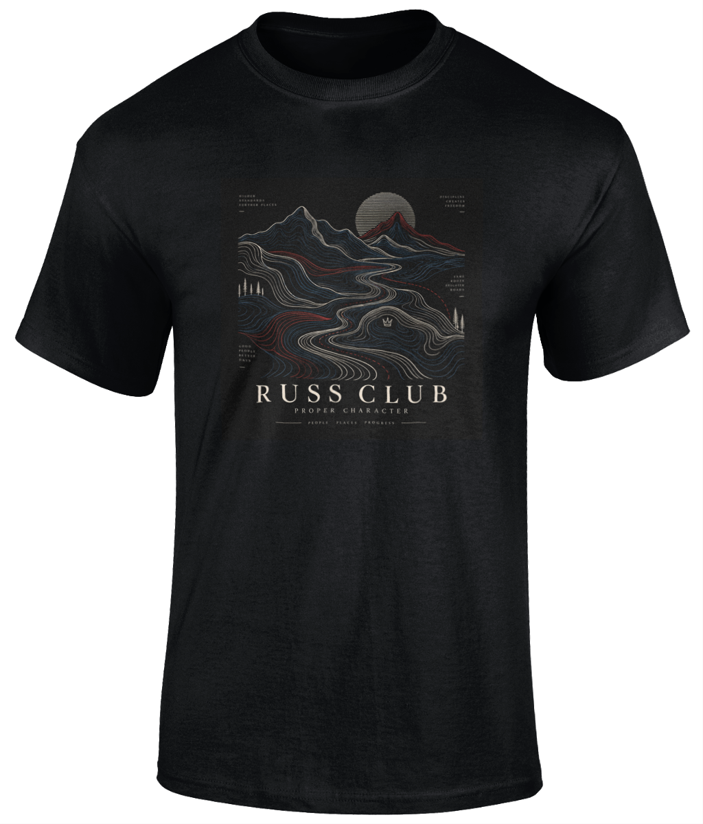 Proper Character topographic landscape heavyweight T-shirt in Black – front artwork
