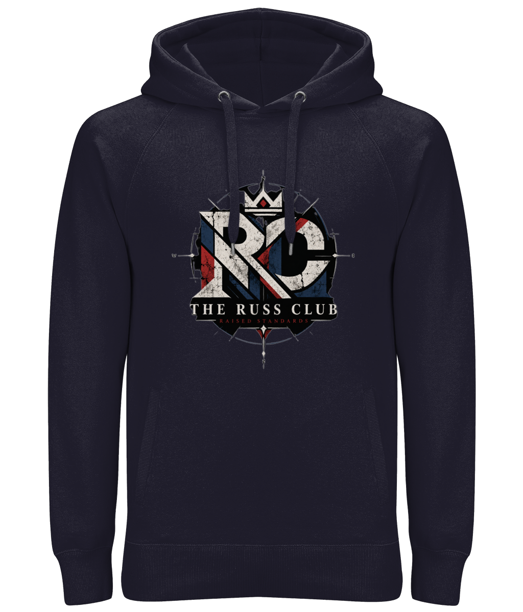 Raised Standards RC monogram heavy hoodie in Navy – front artwork