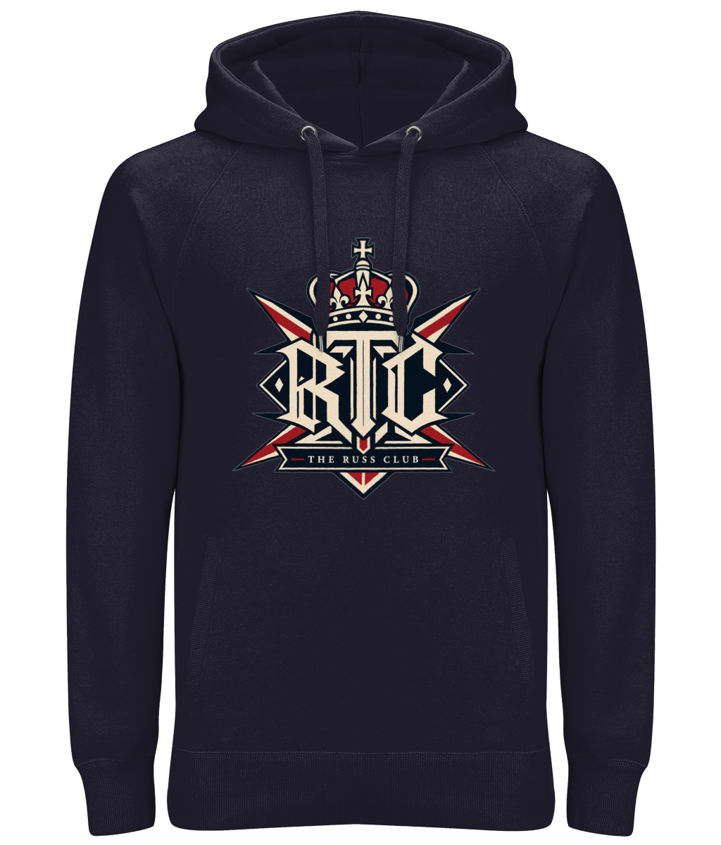 Crowned British block logo heavy hoodie in Navy – front artwork