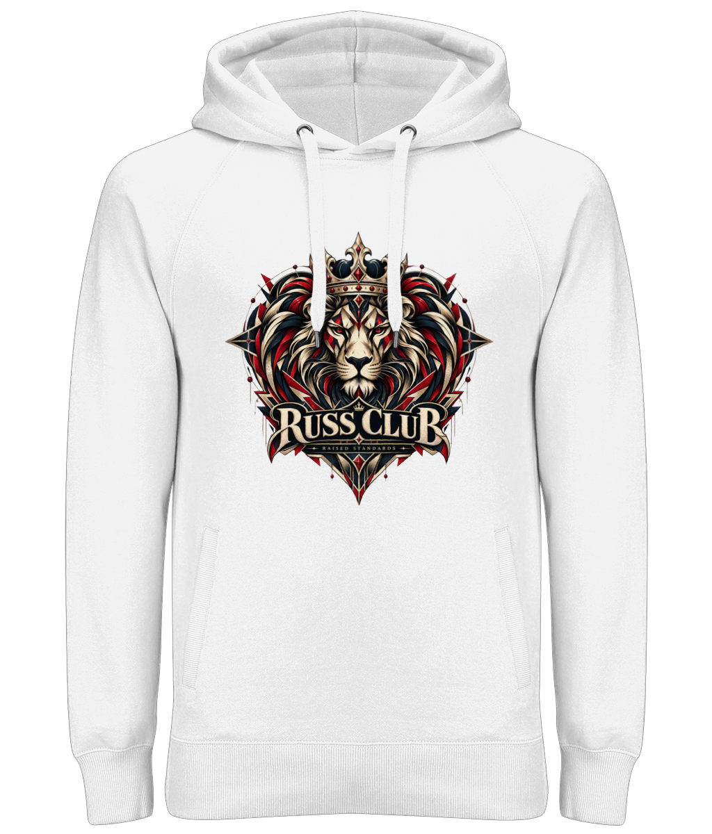 Raised Standards crowned lion heavy hoodie in White – front artwork