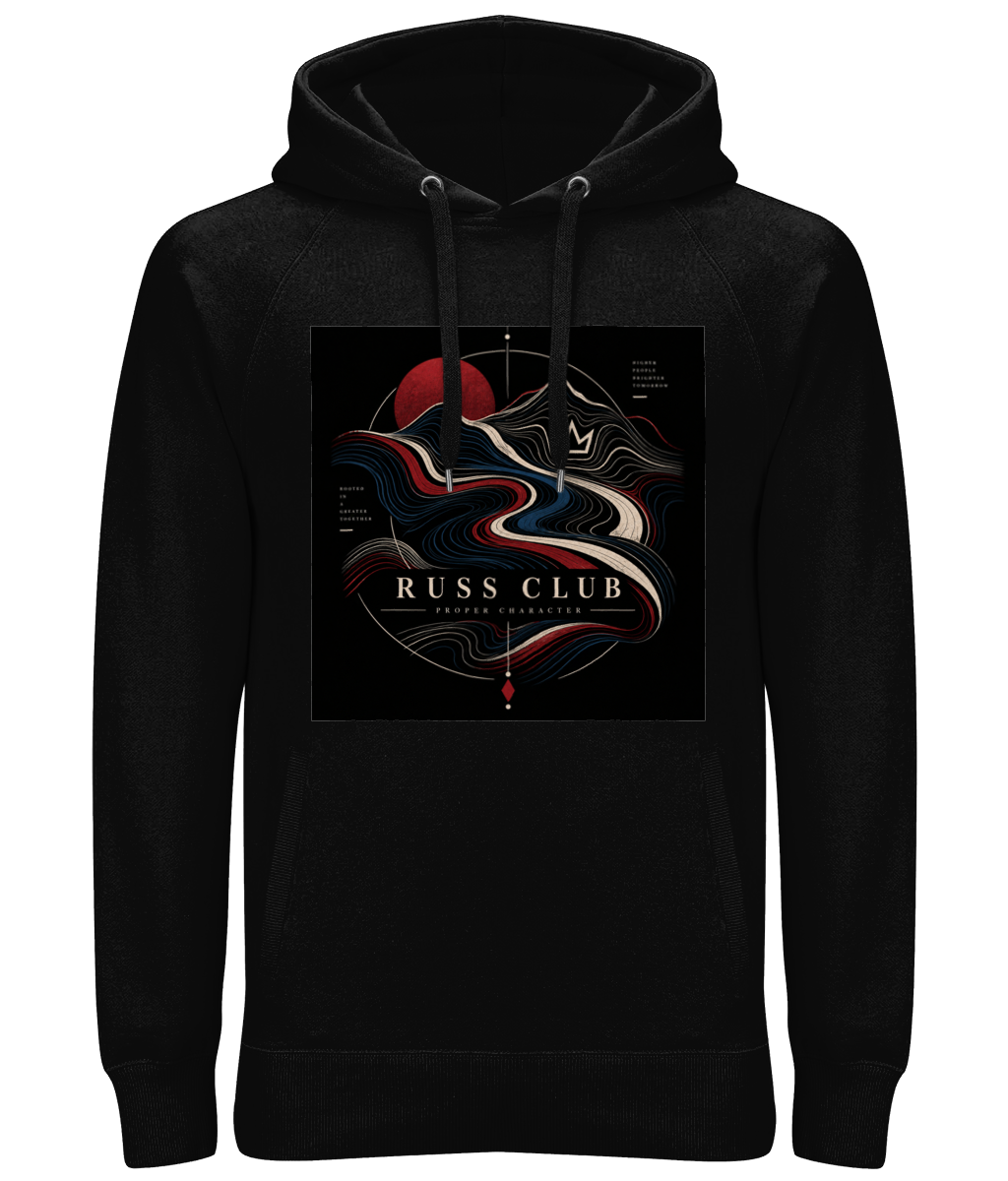 Proper Character river and sun heavy hoodie in Black – front artwork