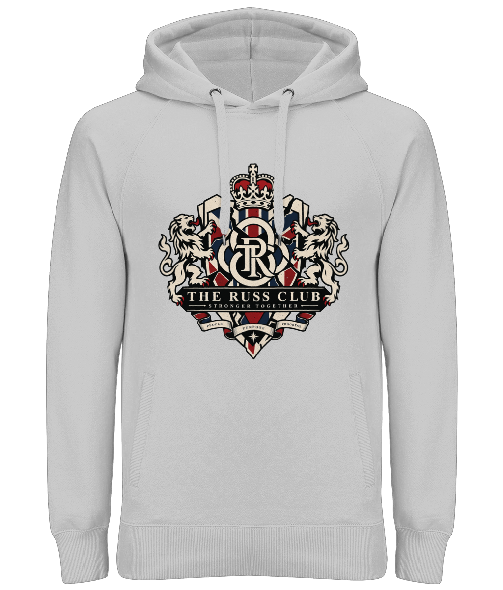 Stronger Together British heritage crest heavy hoodie in Heather Grey – front artwork