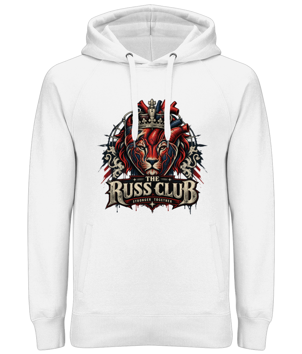Stronger Together crowned lion heavy hoodie in White – front artwork