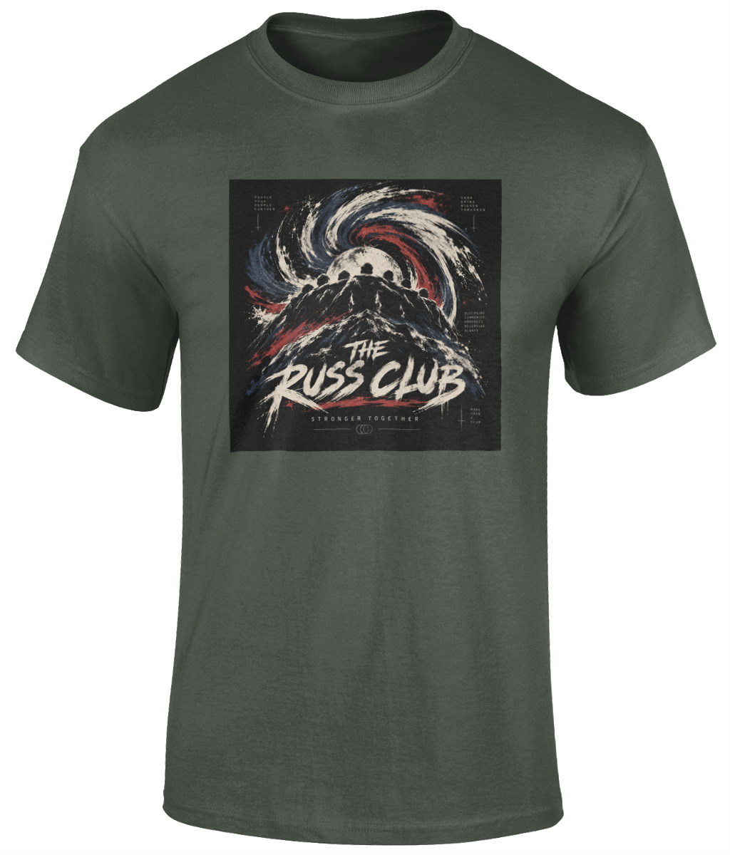 Stronger Together mountain heavyweight T-shirt in Military Green – front artwork