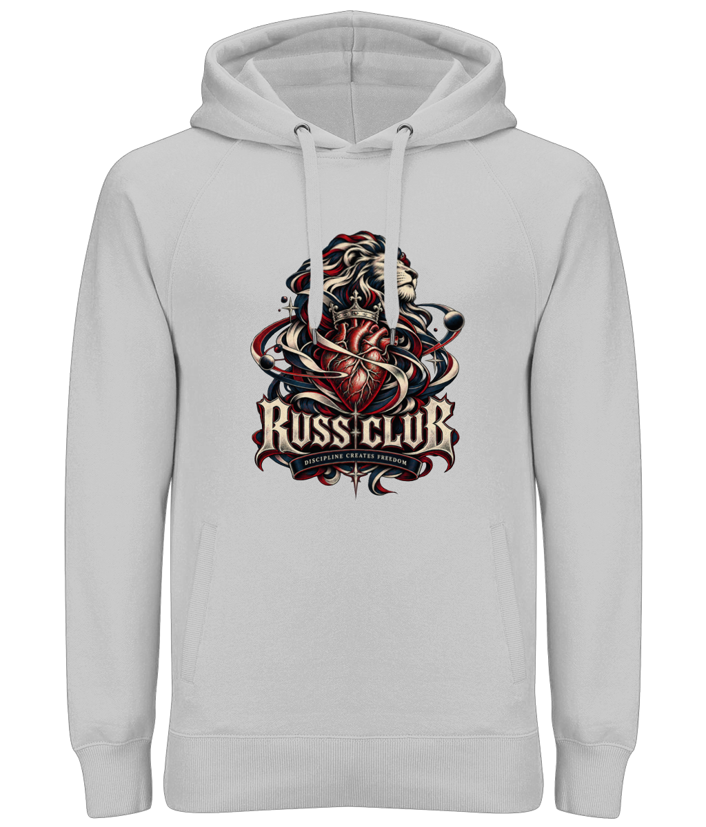 Discipline Creates Freedom heart and lion heavy hoodie in Heather Grey – front artwork