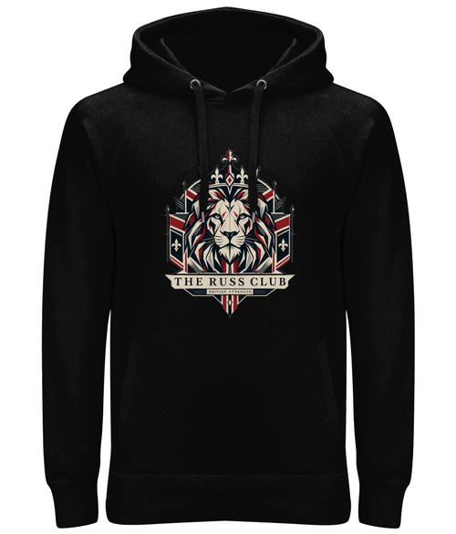 British Strength geometric lion heavy hoodie in Black – front artwork