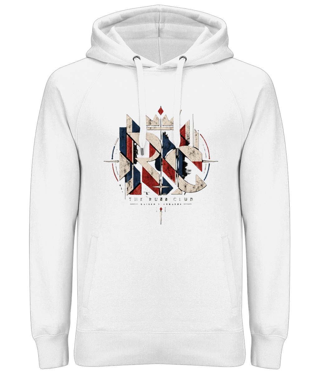 Raised Standards geometric monogram heavy hoodie in White – front artwork