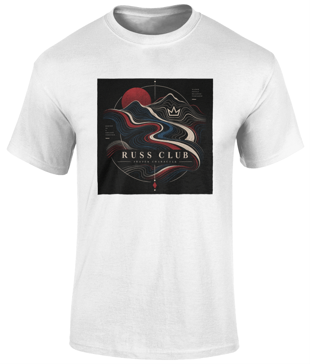 Proper Character river and sun heavyweight T-shirt in White – front artwork