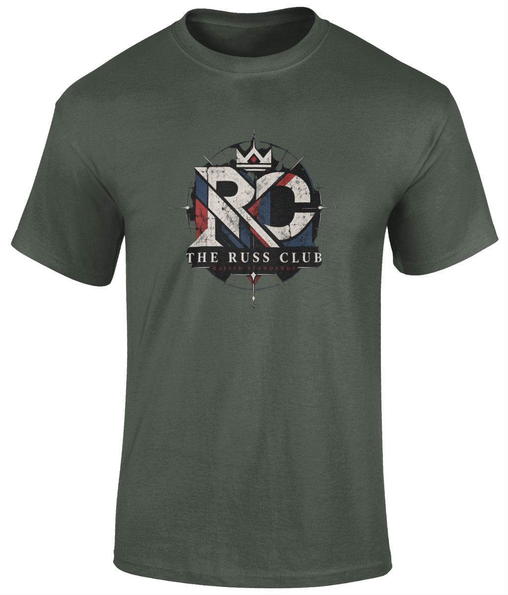 Raised Standards RC monogram heavyweight T-shirt in Military Green – front artwork