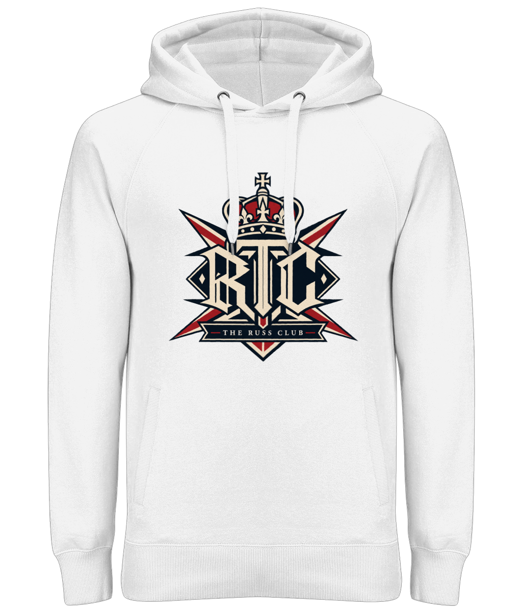 Crowned British block logo heavy hoodie in White – front artwork