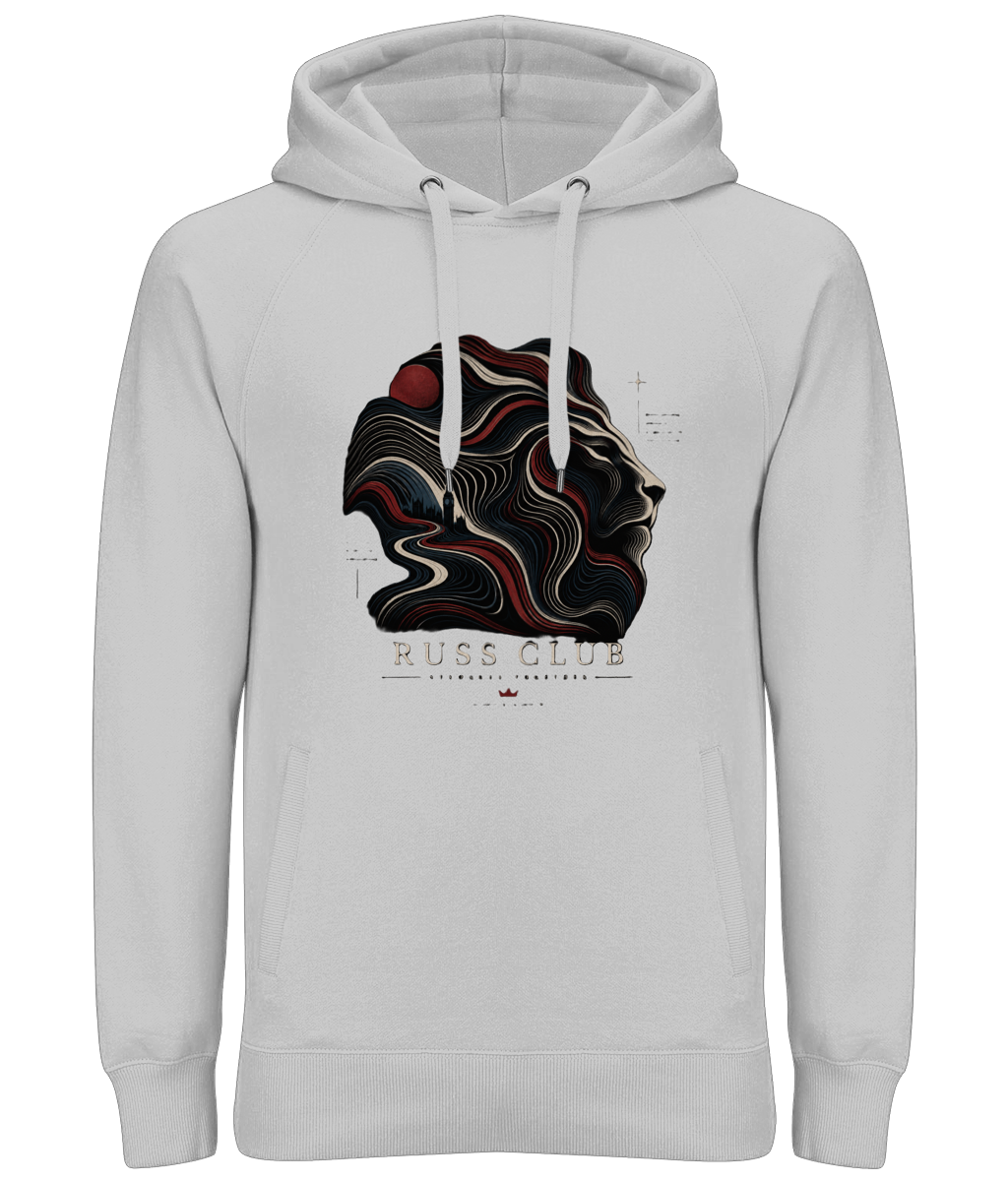 Topographic lion graphic heavy hoodie in Heather Grey – front artwork