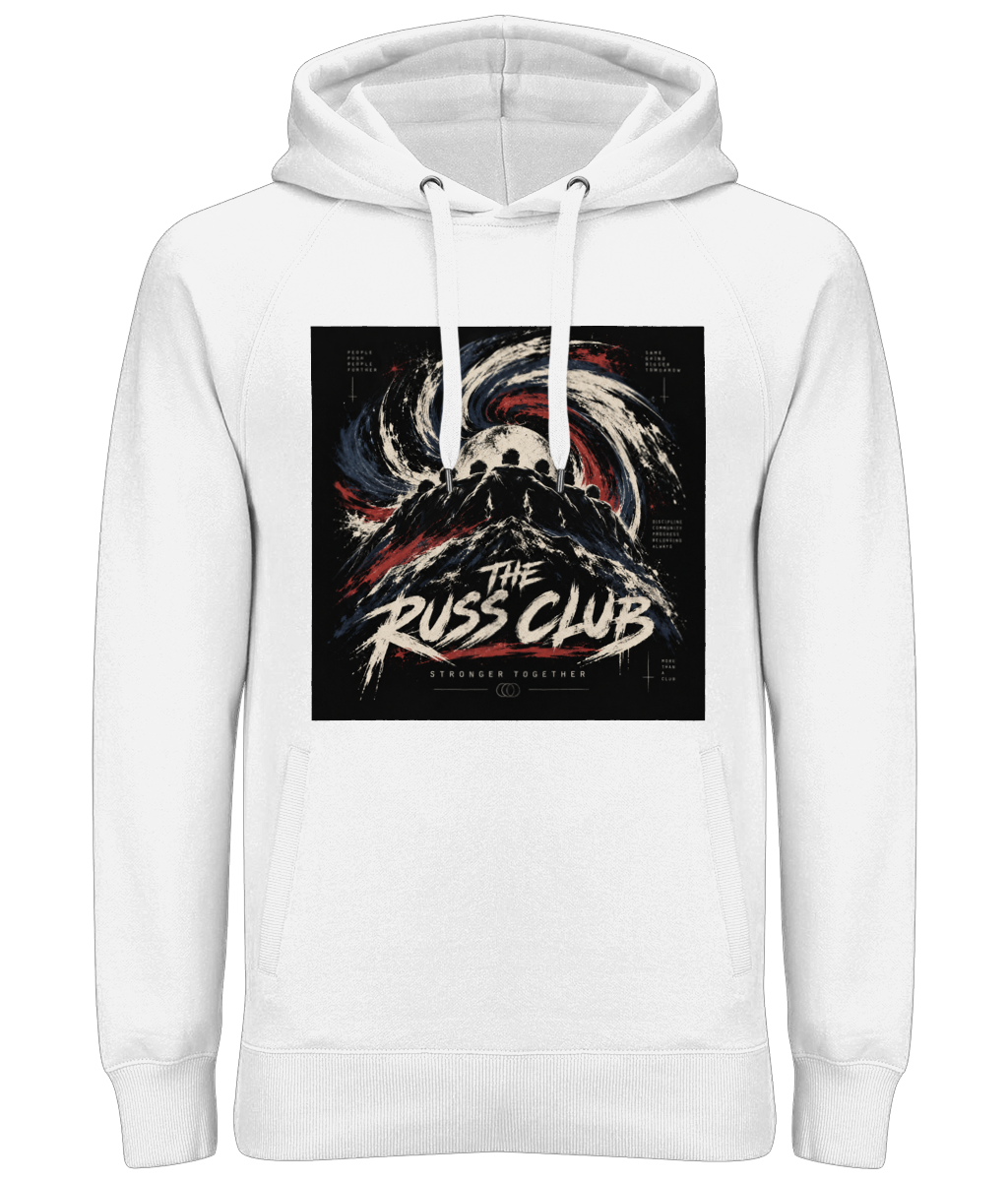 Stronger Together mountain heavy hoodie in White – front artwork