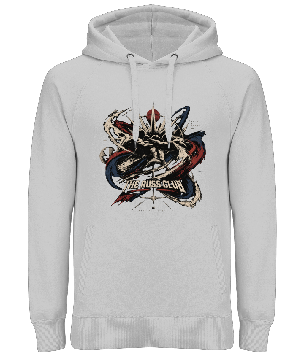 Abstract crown brush graphic heavy hoodie in Heather Grey – front artwork