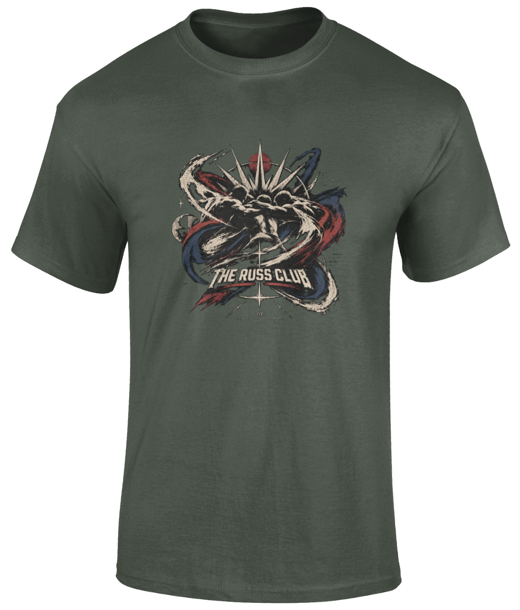 Abstract crown brush graphic heavyweight T-shirt in Military Green – front artwork