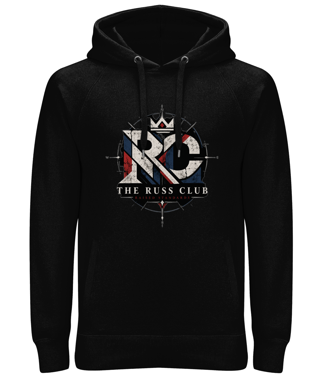 Raised Standards RC monogram heavy hoodie in Black – front artwork