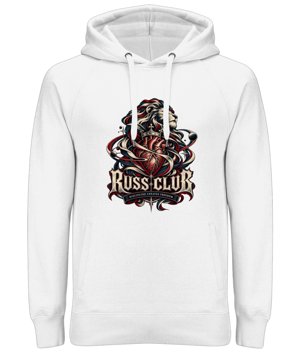 Discipline Creates Freedom heart and lion heavy hoodie in White – front artwork