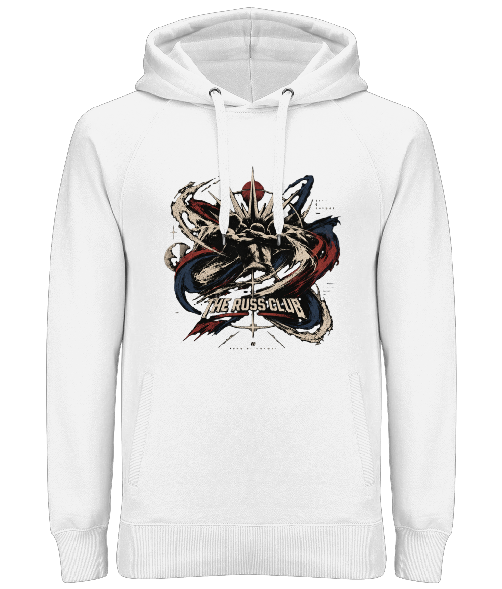 Abstract crown brush graphic heavy hoodie in White – front artwork