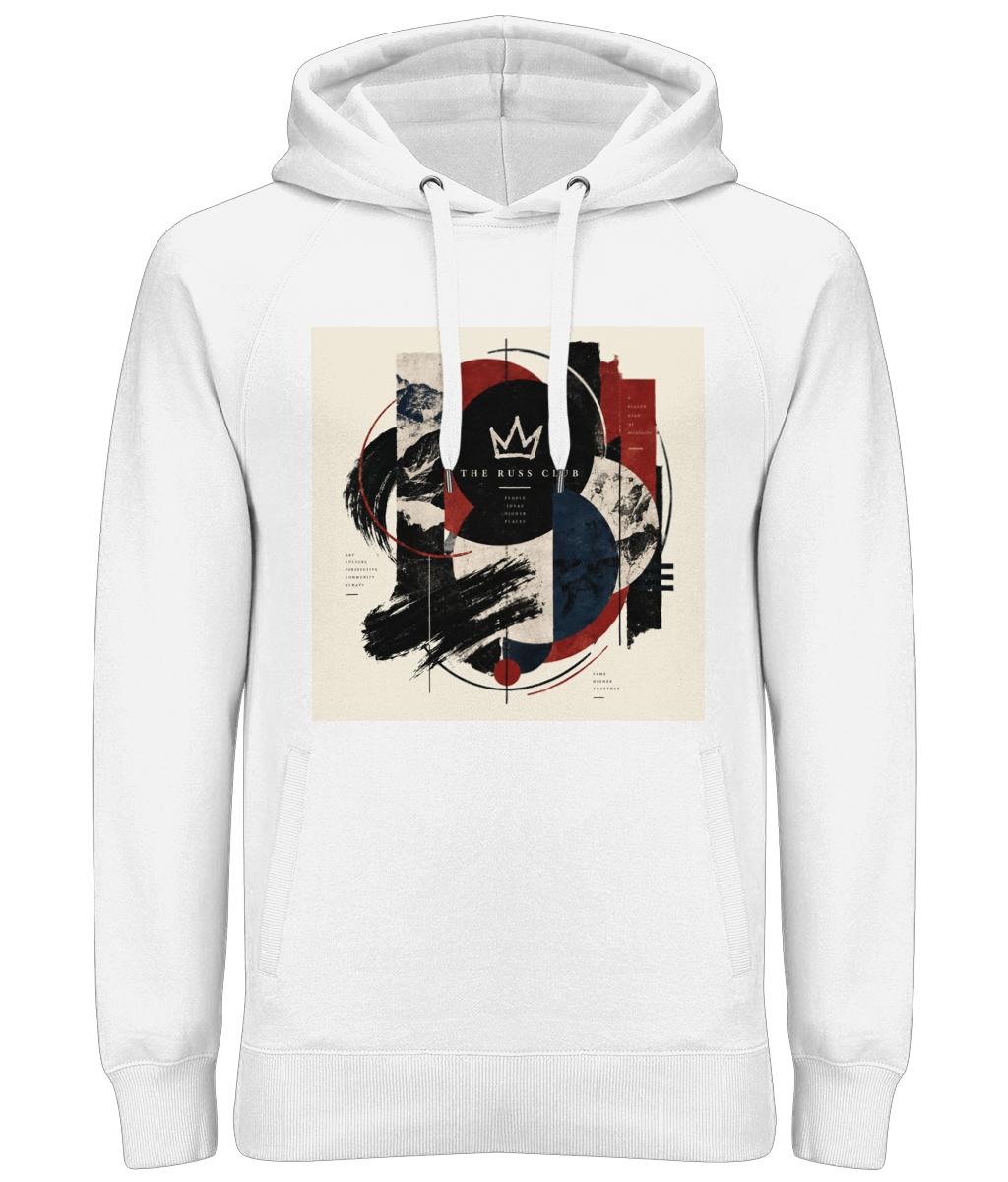 Abstract Russ Club crown graphic heavy hoodie in White – front artwork