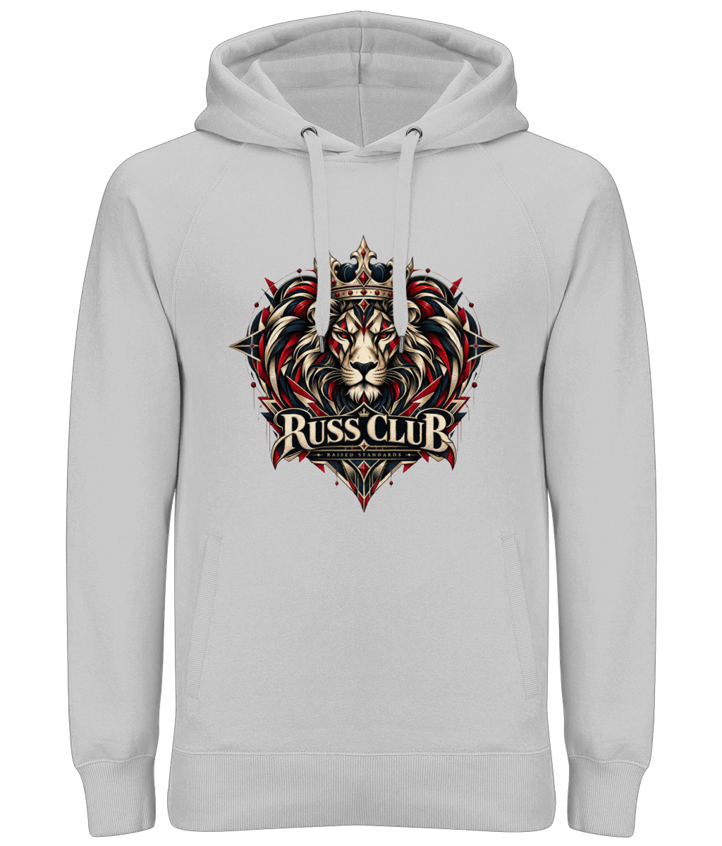 Raised Standards crowned lion heavy hoodie in Heather Grey – front artwork
