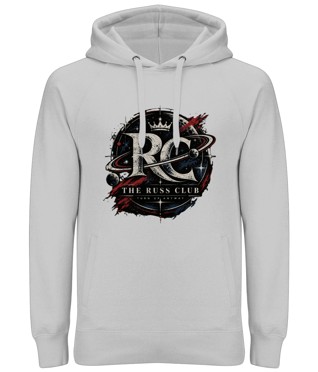 Turn Up Anyway cosmic RC monogram heavy hoodie in Heather Grey – front artwork