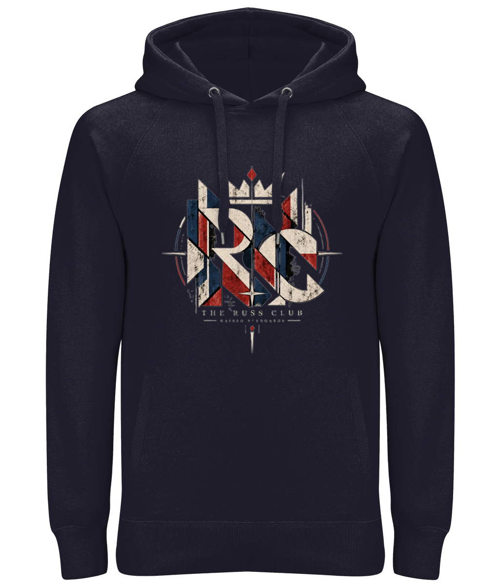 Raised Standards geometric monogram heavy hoodie in Navy – front artwork