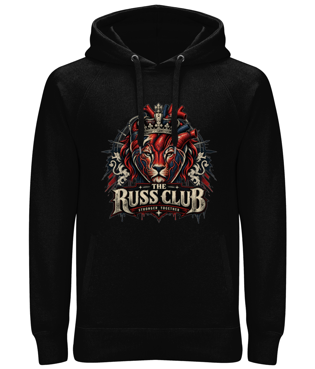 Stronger Together crowned lion heavy hoodie in Black – front artwork