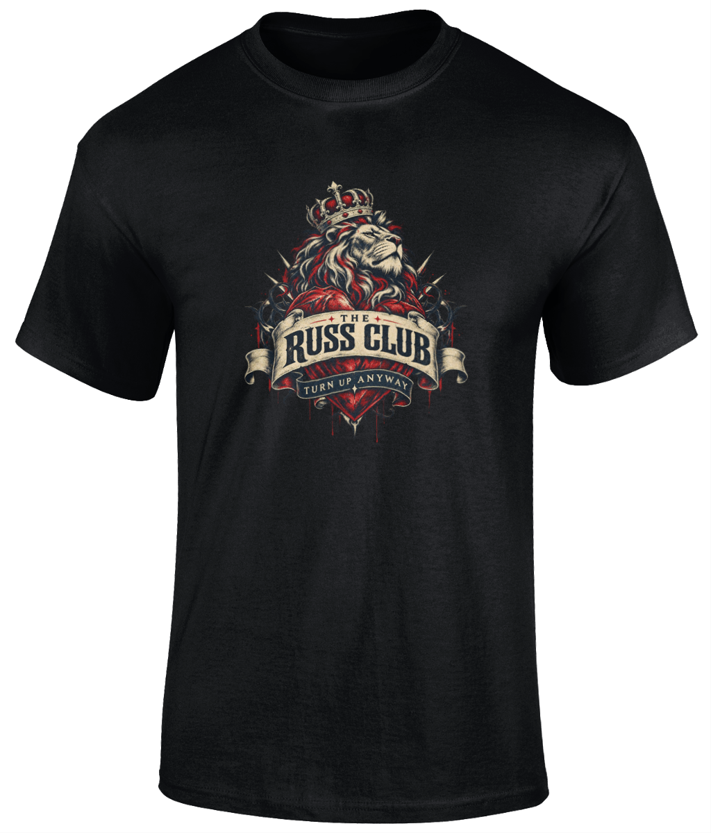 Turn Up Anyway crowned lion heavyweight T-shirt in Black – front artwork