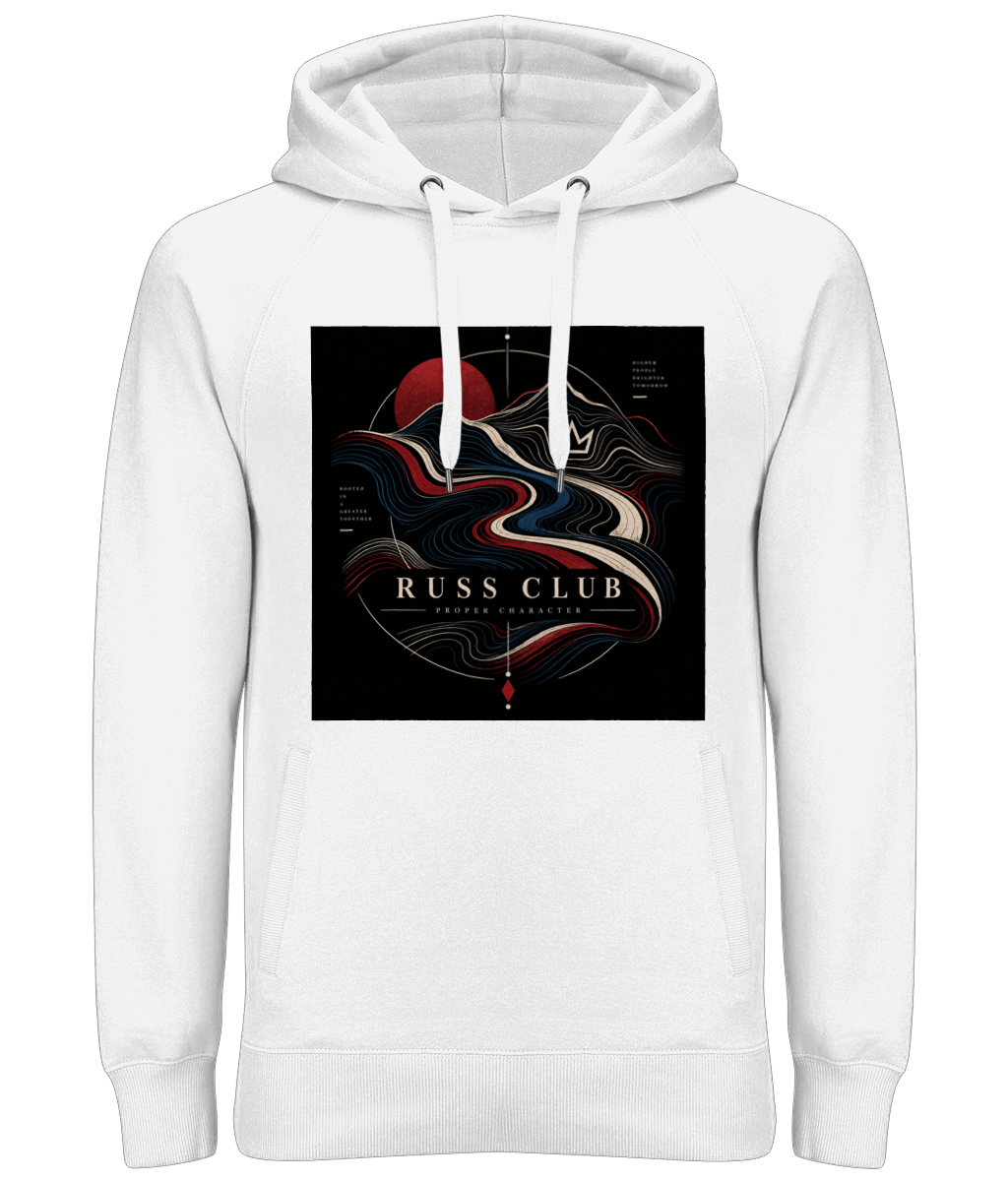 Proper Character river and sun heavy hoodie in White – front artwork
