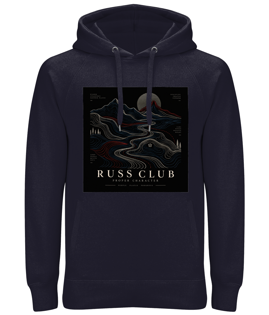 Proper Character topographic landscape heavy hoodie in Navy – front artwork