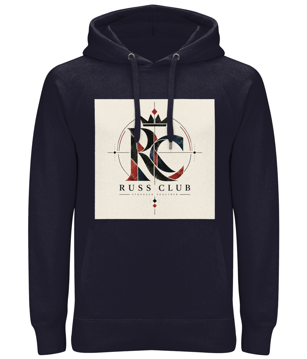 Minimal RC monogram heavy hoodie in Navy – front artwork