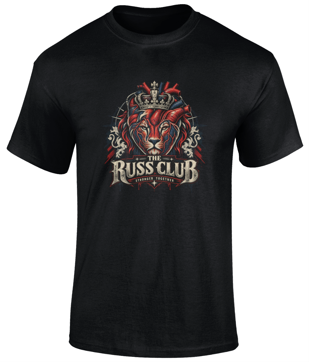 Stronger Together crowned lion heavyweight T-shirt in Black – front artwork