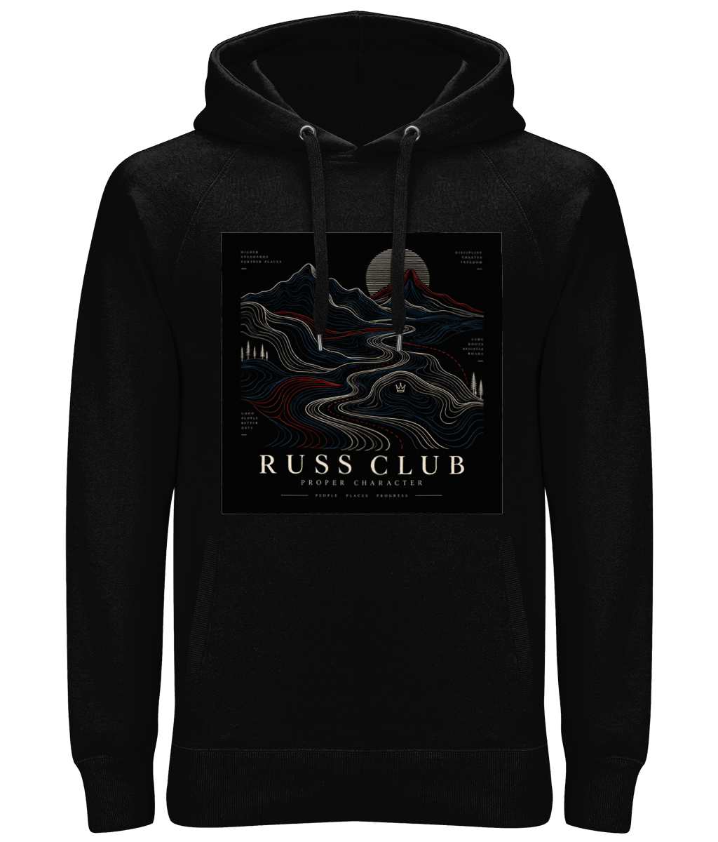 Proper Character topographic landscape heavy hoodie in Black – front artwork