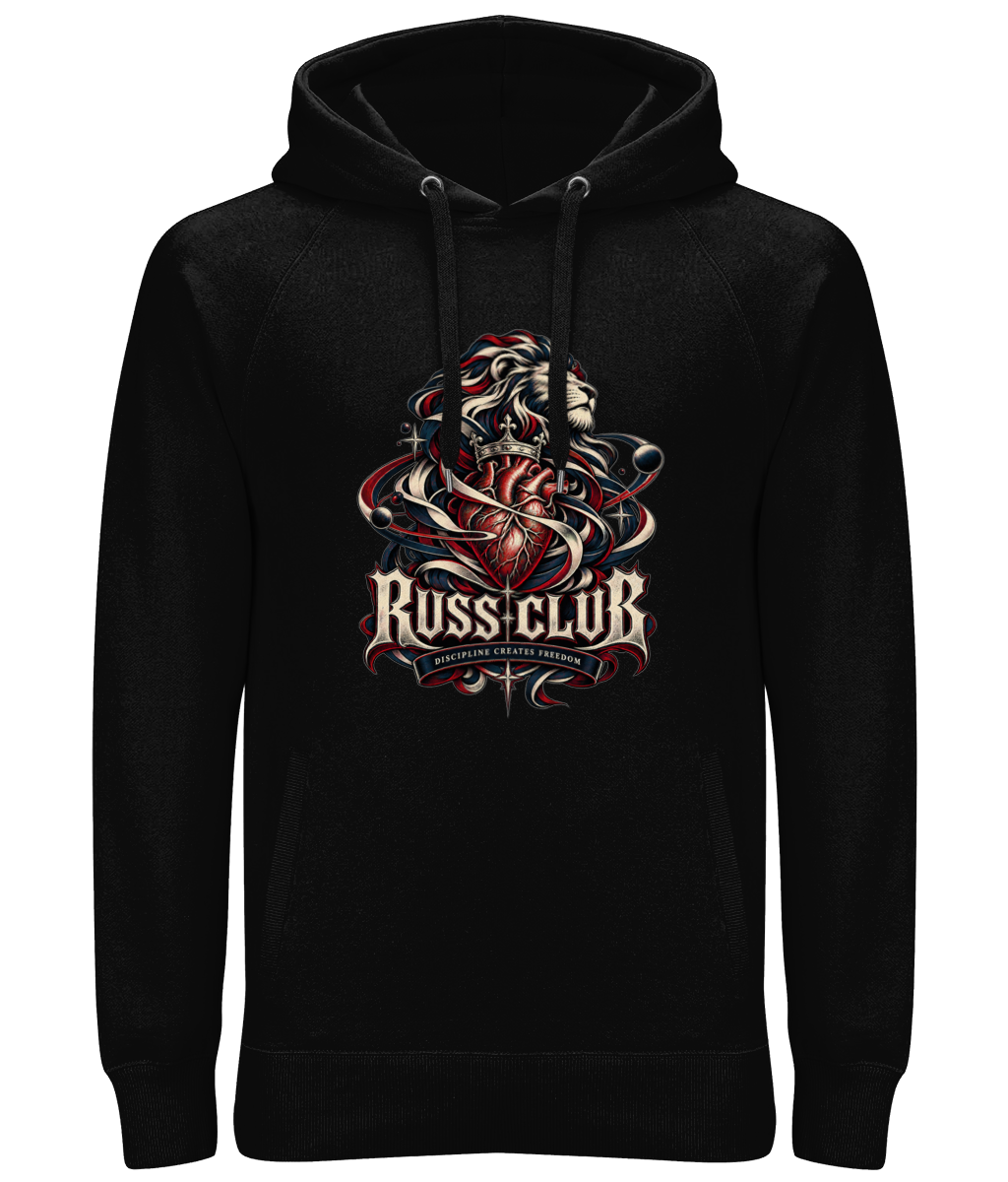 Discipline Creates Freedom heart and lion heavy hoodie in Black – front artwork