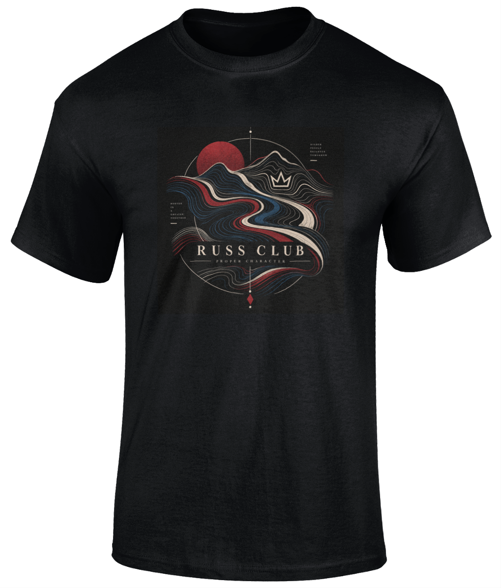 Proper Character river and sun heavyweight T-shirt in Black – front artwork