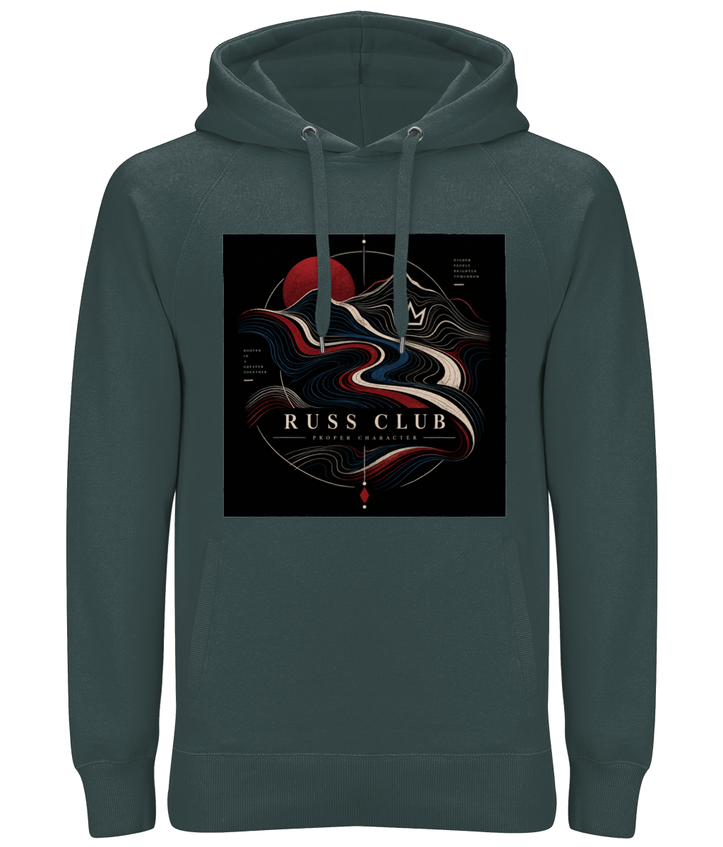 Proper Character river and sun heavy hoodie in Charcoal – front artwork
