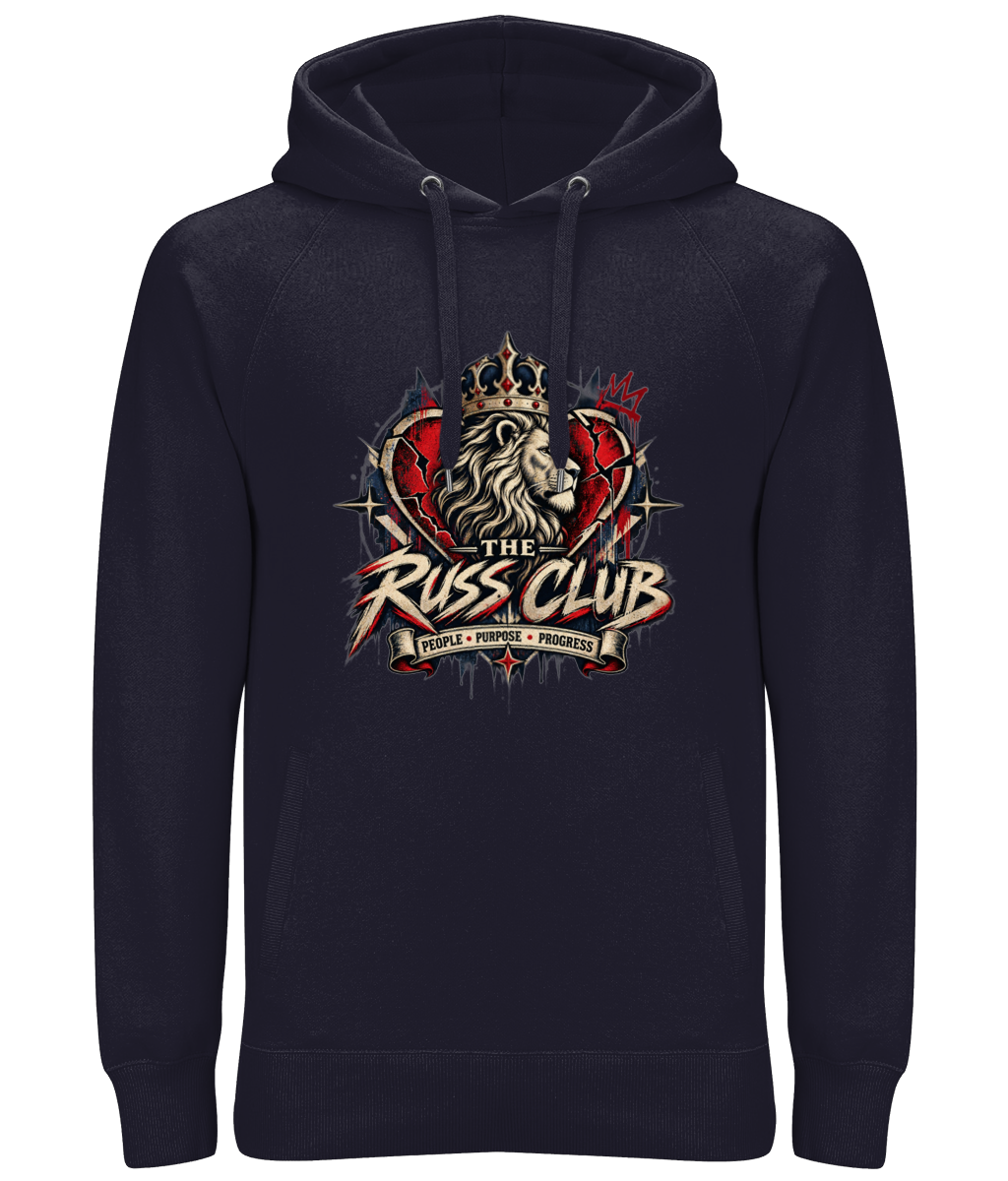 People Purpose Progress crowned lion heavy hoodie in Navy – front artwork
