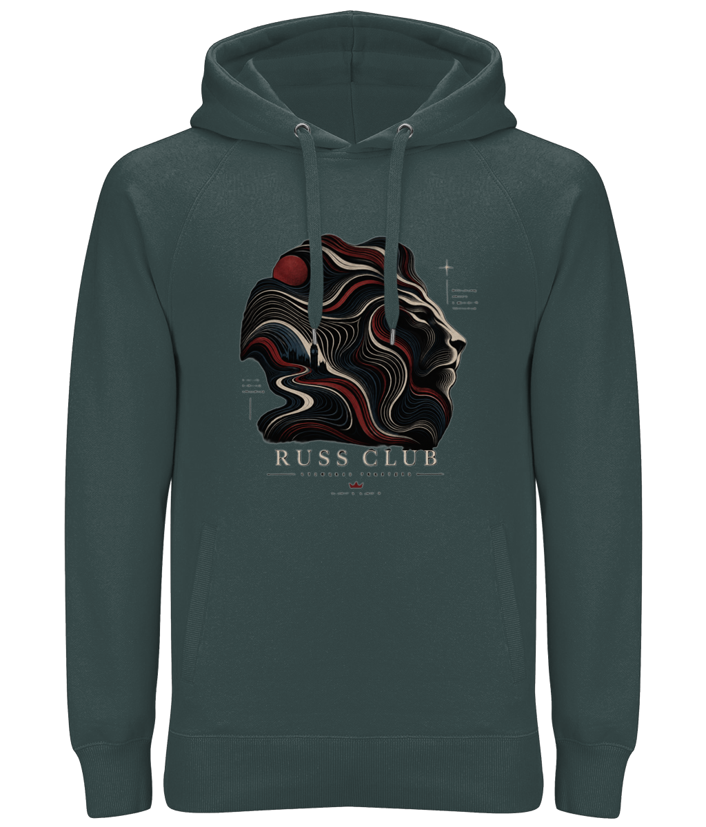 Topographic lion graphic heavy hoodie in Charcoal – front artwork