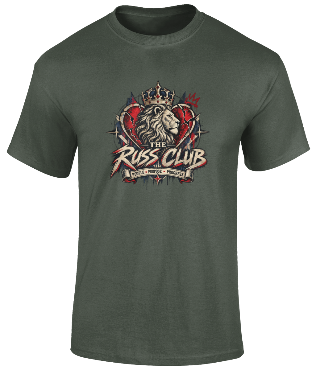 People Purpose Progress crowned lion heavyweight T-shirt in Military Green – front artwork